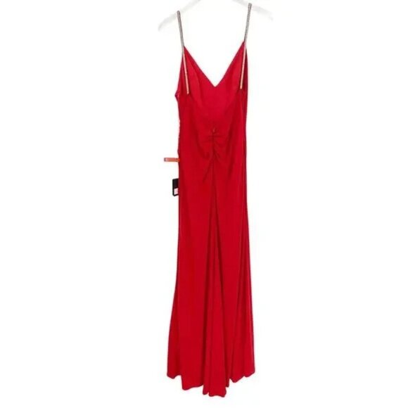 NWT MAC DUGGAL Faux Wrap V Neck Open Back Gown Red 14 - Picture 4 of 8